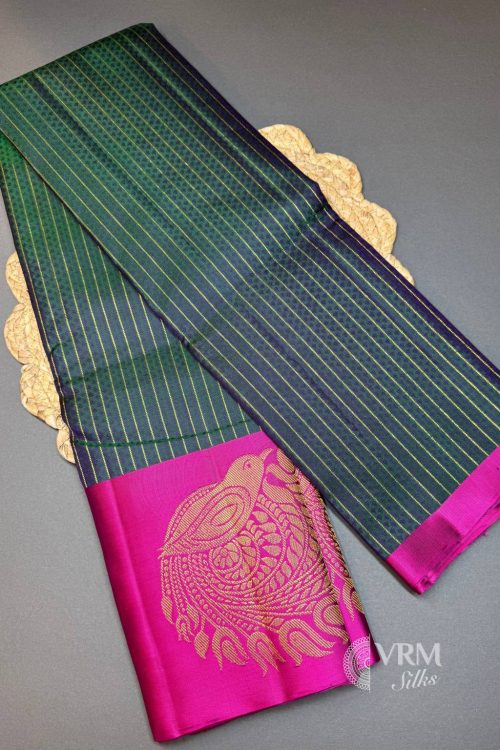 Bottle Green Korvai Silk Saree