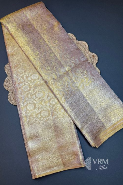 Golden Peach Kanchipuram Silk Saree