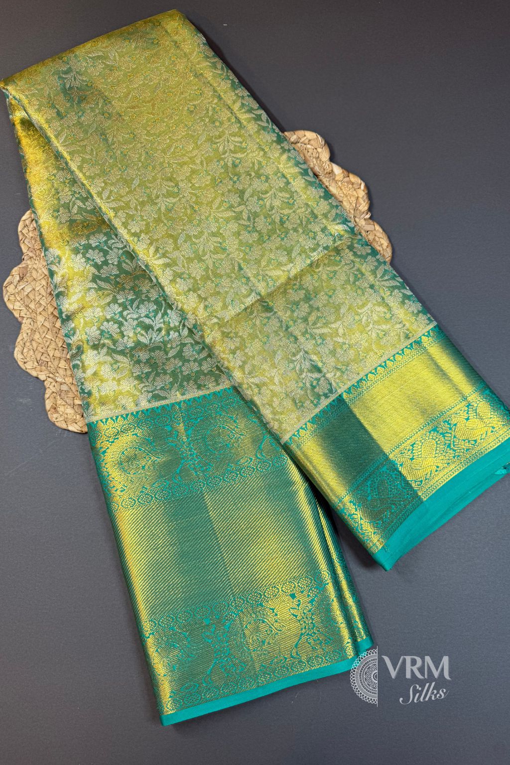 Green Kanchipuram Tissue Saree with Gold Zari USA
