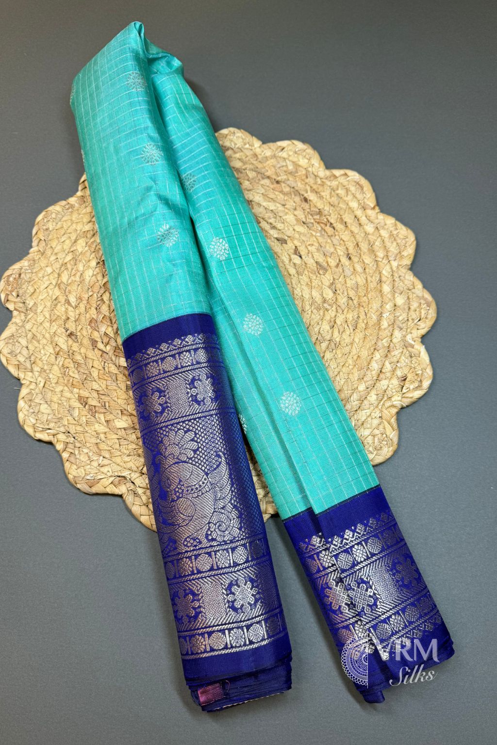 Teal Gadwal Silk Saree Ready-to-Wear