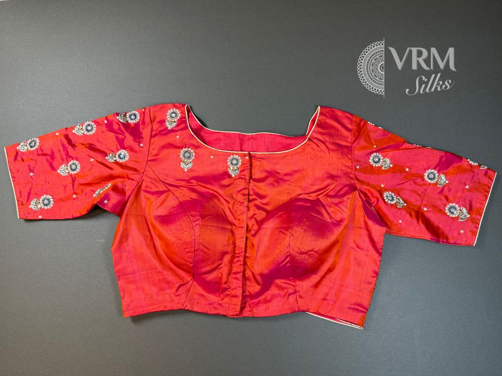 Stitched Front-Open Blouse with Dark Blue Saree Stitched Front-Open Blouse with Dark Blue Saree