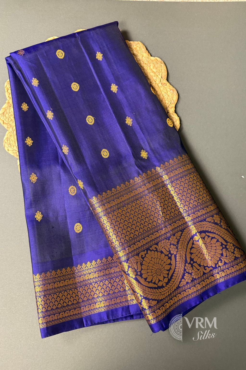 Traditional Blue Gadwal Silk Saree close-up