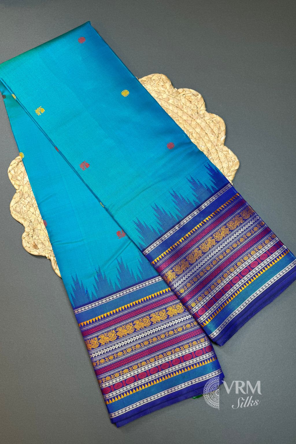 Turquoise Kanchipuram Korvai Saree with Threadwork Zari USA Turquoise Kanchipuram Korvai Saree with Threadwork Zari USA